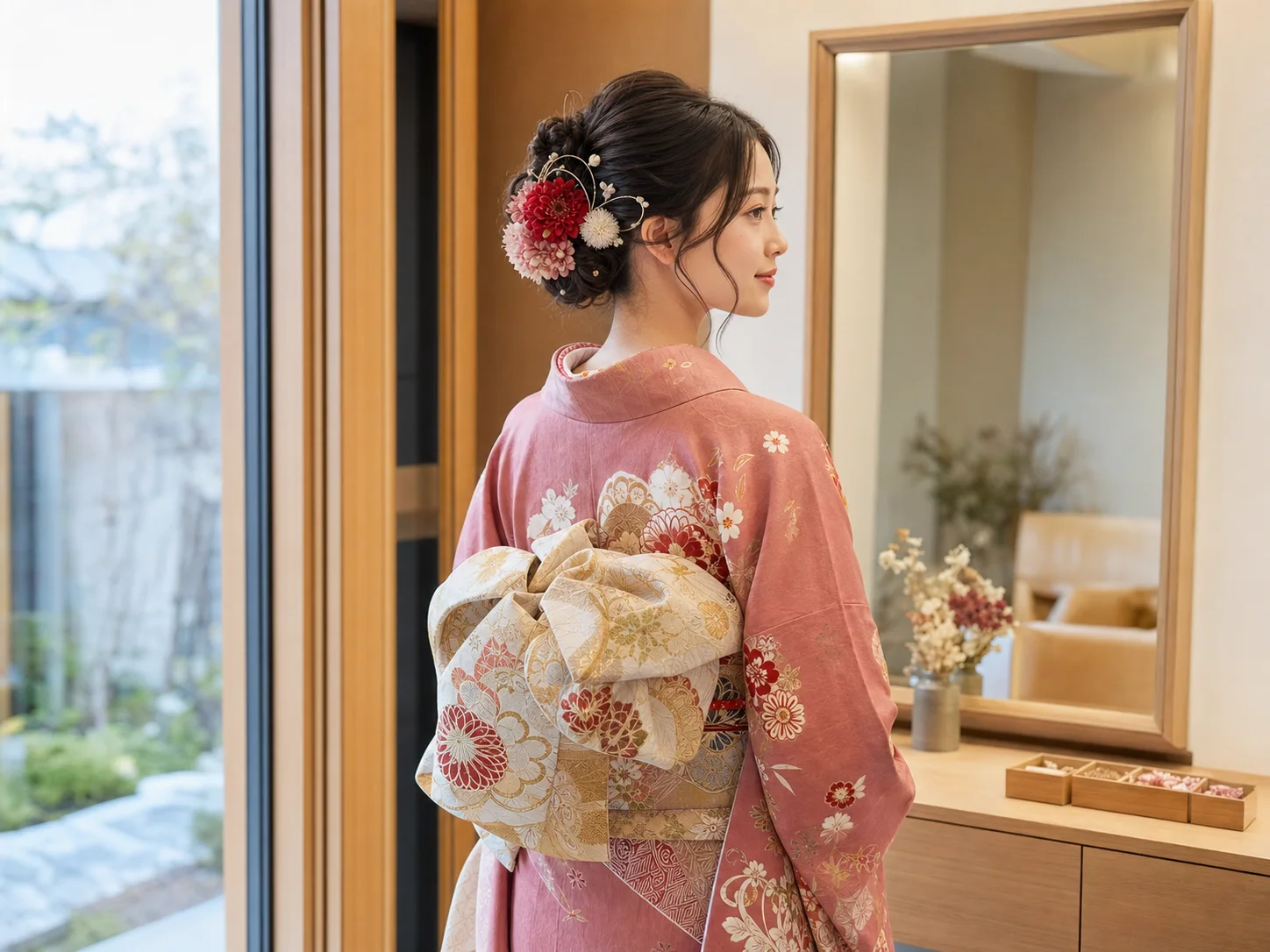 成人式の振袖とヘアセットのイメージ